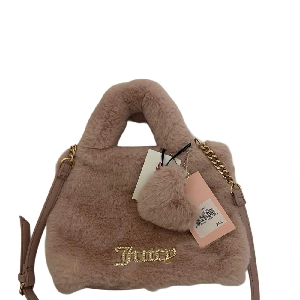 NWT Juicy Couture Faux Fur Mini Tote Bag - Dusty Rose Pink